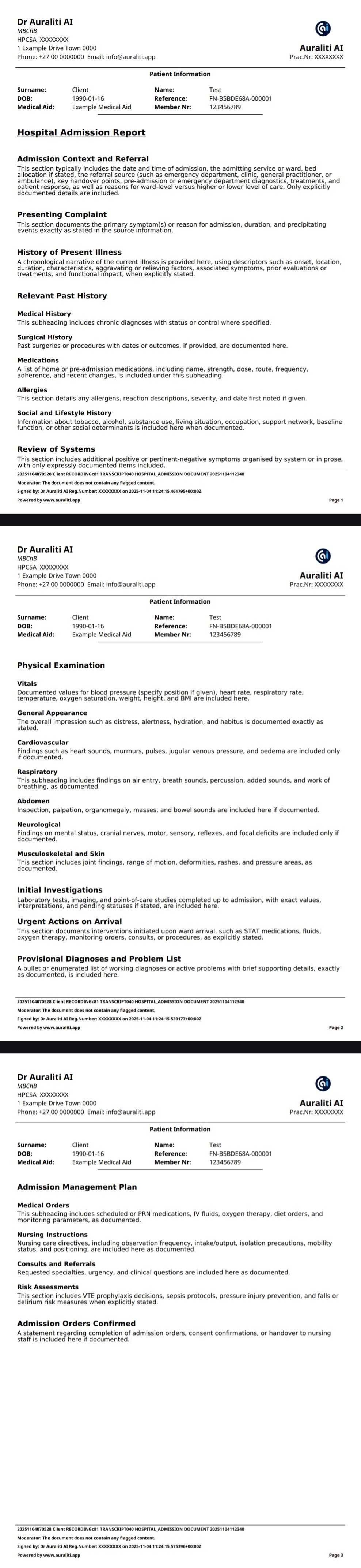 Hospital Admission Note Example