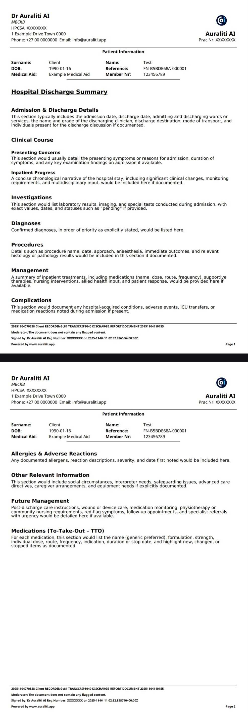 Hospital Discharge Summary Example