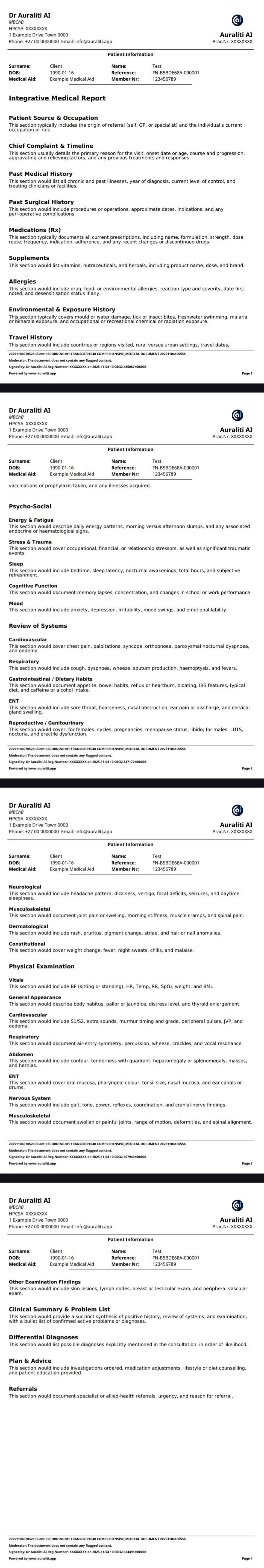 Integrative Medical Report (1st Visit) Example