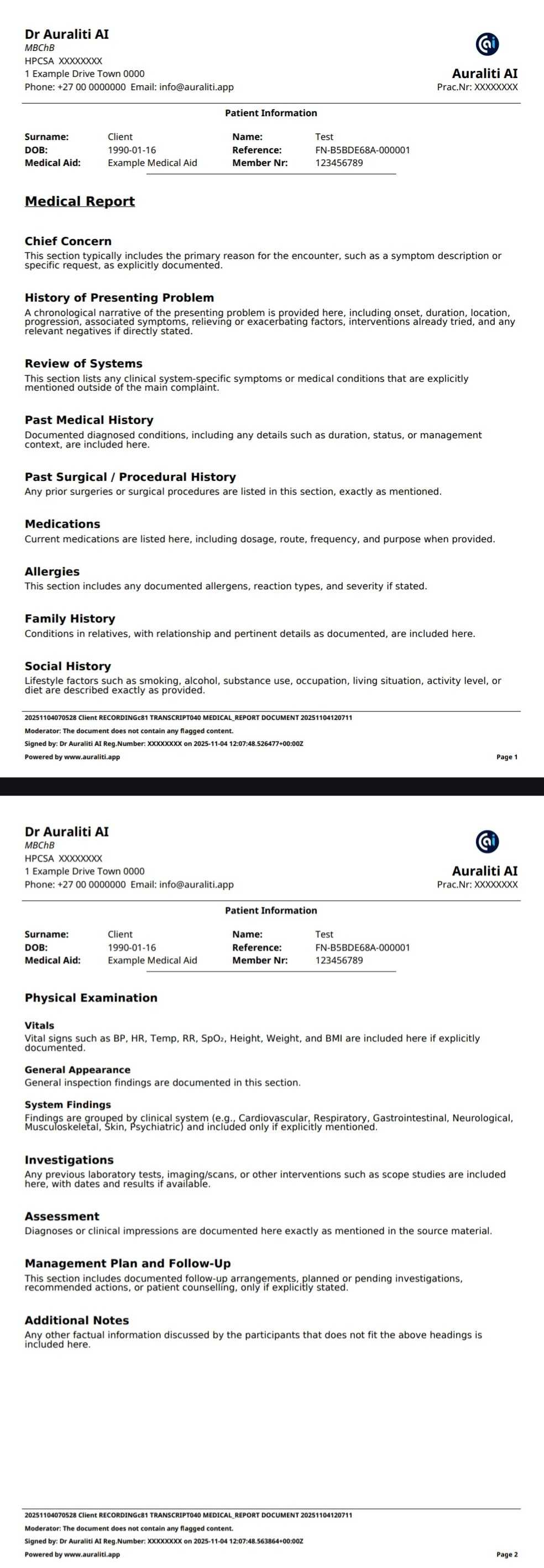 Medical Report Example