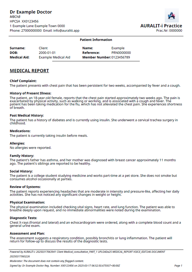 General Medical Report Example