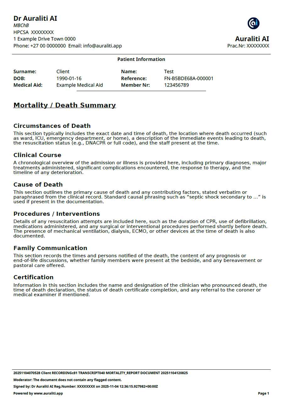 Mortality Summary Example