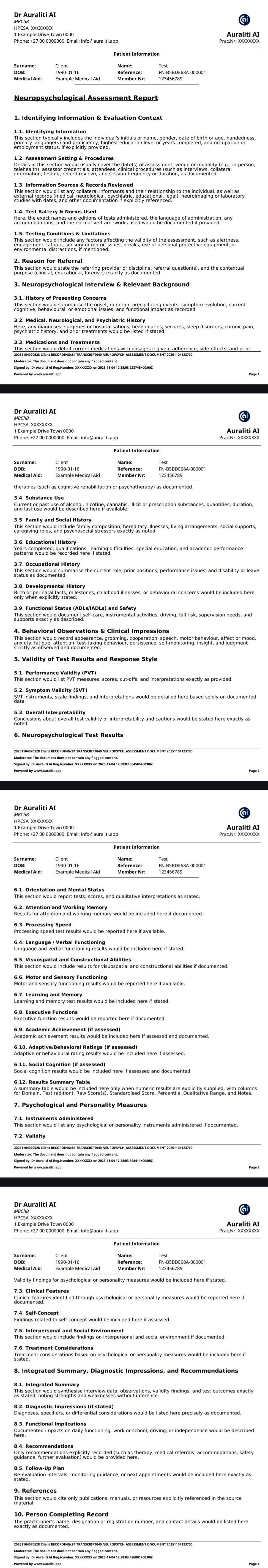 Neuropsychological Assessment Example