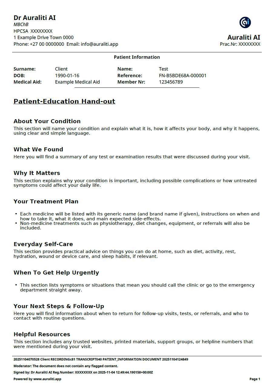 Patient Education Hand-out Example