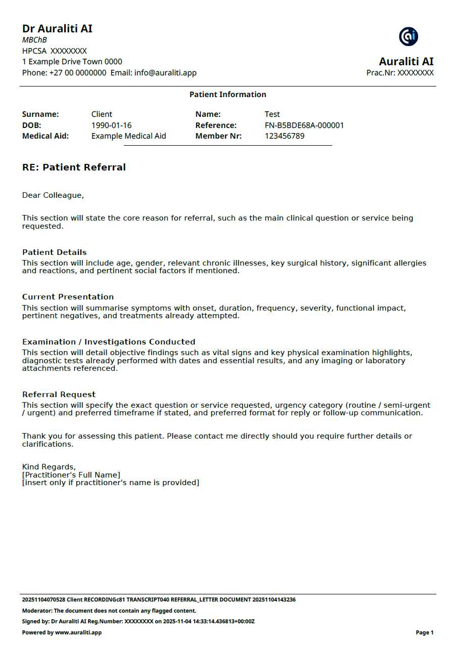 Referral Letter Example