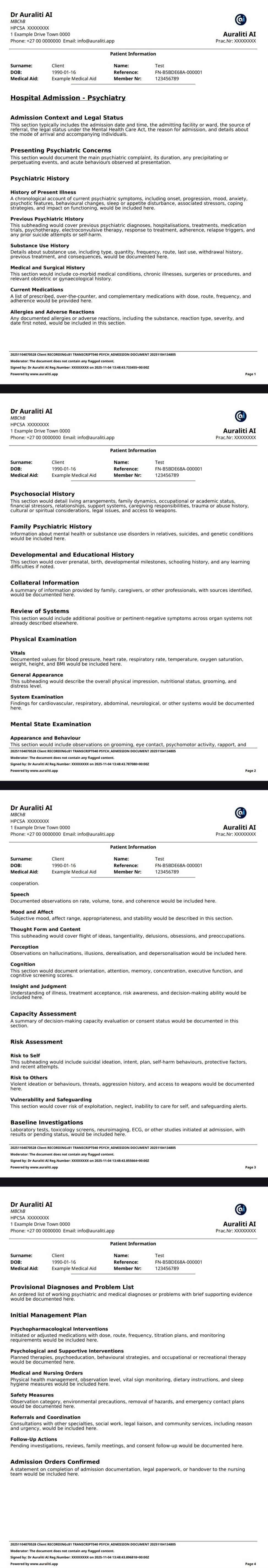 Psychiatric Hospital Admission Example