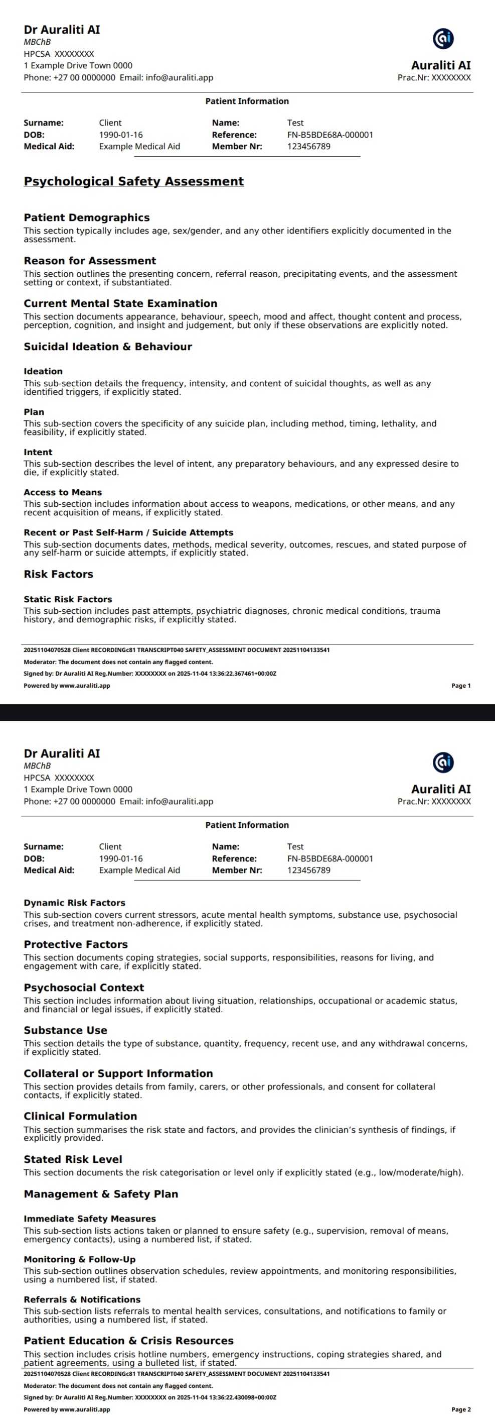 Psychological Safety Assessment Example