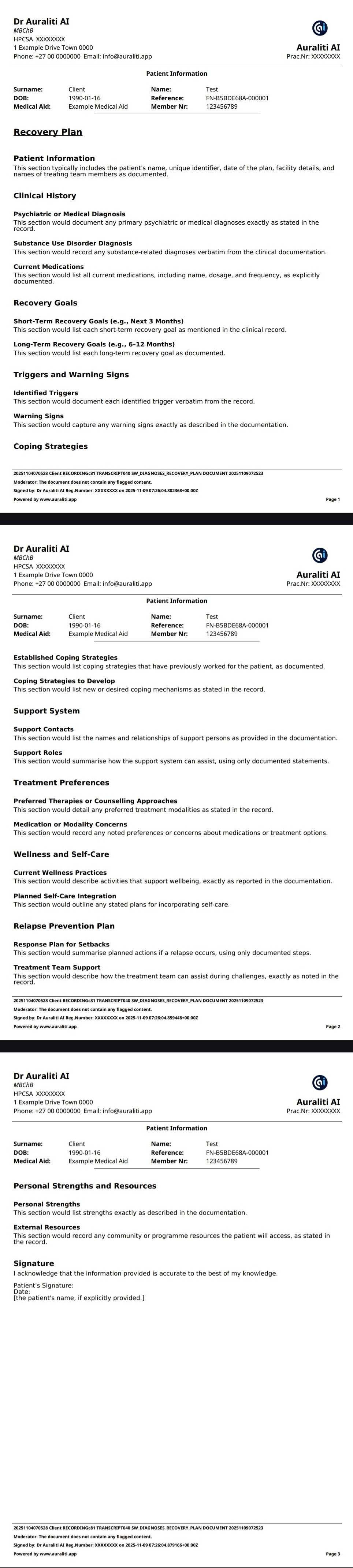 Social Services Recovery Plan Example